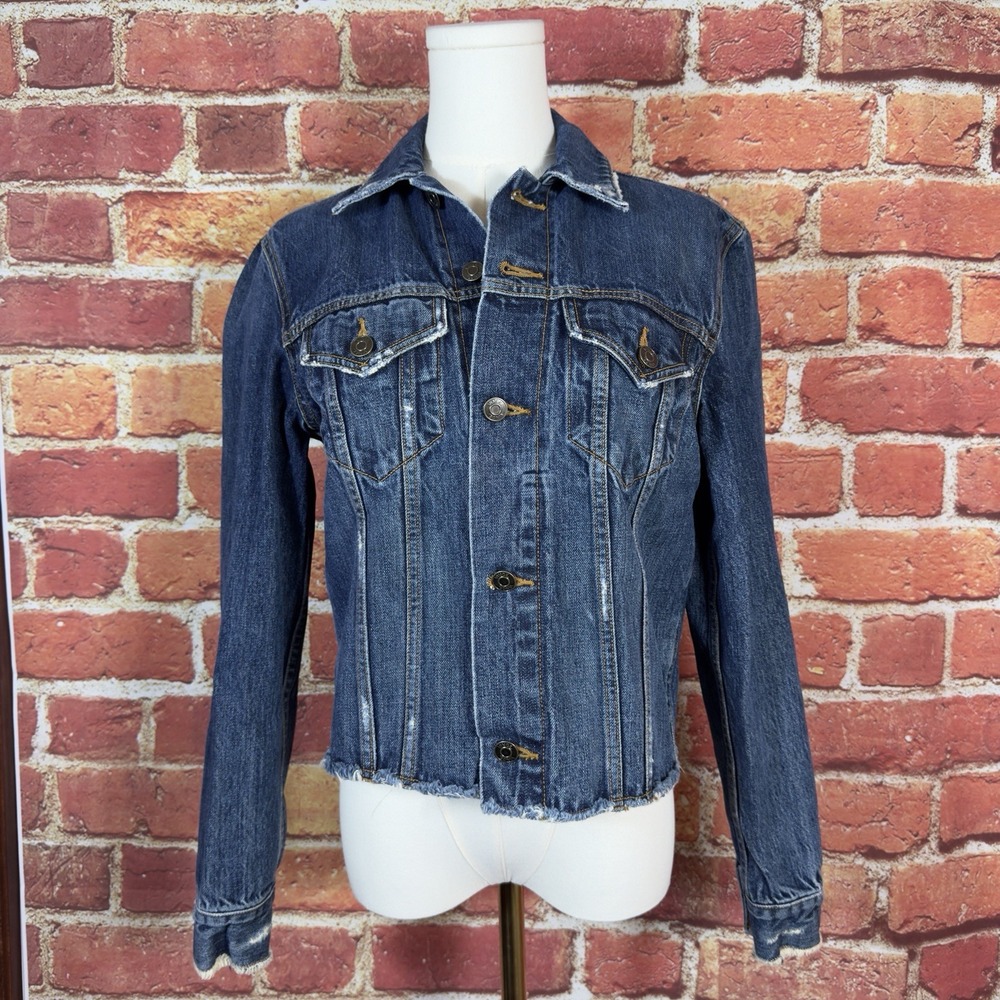 Vince Women's Denim Jacket Engineer Wash Size XS Frayed‎ Distressed